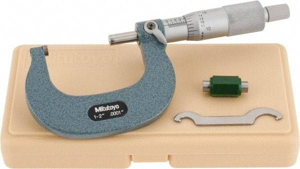 Mitutoyo - 1 to 2" Range, 0.0001" Graduation, Mechanical Outside Micrometer - Ratchet Stop Thimble, Accurate to 0.0001" - A1 Tooling