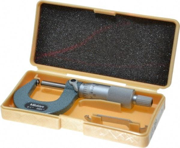 Mitutoyo - 1 Inch Max Measurement, 0.0001 Inch Graduation, Spherical Face Micrometer - Accuracy Up to 0.0002 Inch, Mechanical Operation, Ratchet Stop Thimble, Ball - A1 Tooling