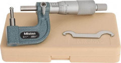 Mitutoyo - 1 Inch Measurement Range, 0.0001 Inch Graduation, Barrel Anvil, Ratchet Stop Thimble, Mechanical Tube Micrometer - Accurate Up to 0.0002 Inch, Carbide, Includes Plastic Case - A1 Tooling