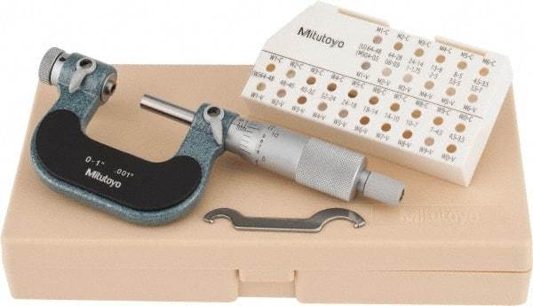 Mitutoyo - 0 to 1" Range, Mechanical Screw Thread Micrometer - Ratchet Stop Thimble, 0.001" Graduation, 0.0002" Accuracy - A1 Tooling