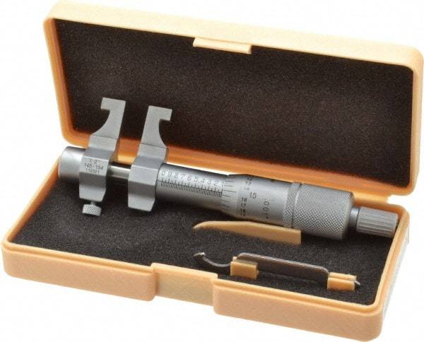 Mitutoyo - 1 to 2 Inch Range, Carbide Satin Chrome Coated, Mechanical Inside Caliper Micrometer - 0.001 Inch Graduation, 0.0003 Inch Accuracy - A1 Tooling