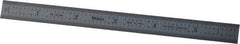 Mitutoyo - 6" Long, 1/100, 1/50" and 0.5, 1mm Graduation, Flexible Stainless Steel Rule - Decimal/Metric Graduation Style, 1/2" Wide, Silver, Satin Chrome Finish - A1 Tooling