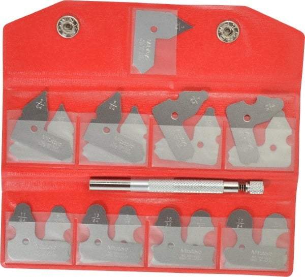 Mitutoyo - 17 Piece, 1/64 to 17/64 Inch Radius, Radius Gage Set - Satin Chrome Coated - A1 Tooling