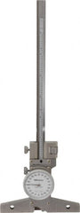 Mitutoyo - 0 to 6 Inch Range, Stainless Steel, White Dial Depth Gage - 0.001 Inch Graduation, 0.001 Inch Accuracy, 4 Inch Base Measuring Length - A1 Tooling