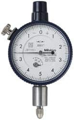 Mitutoyo - 0.025" Range, 0-5-0 Dial Reading, 0.0001" Graduation Dial Drop Indicator - 1-5/8" Dial, 0.01" Range per Revolution, 0.0001" Accuracy, Revolution Counter - A1 Tooling