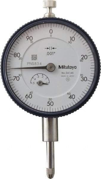 Mitutoyo - 1/2" Range, 0-100 Dial Reading, 0.001" Graduation Dial Drop Indicator - 2-1/4" Dial, 0.1" Range per Revolution, 0.001" Accuracy, Revolution Counter - A1 Tooling