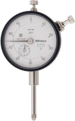 Mitutoyo - 1" Range, 0-100 Dial Reading, 0.001" Graduation Dial Drop Indicator - 2-3/16" Dial, 0.1" Range per Revolution, 0.002" Accuracy, Revolution Counter - A1 Tooling