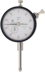 Mitutoyo - 1" Range, 0-100 Dial Reading, 0.001" Graduation Dial Drop Indicator - 2-3/16" Dial, 0.1" Range per Revolution, 0.002" Accuracy, Revolution Counter - A1 Tooling