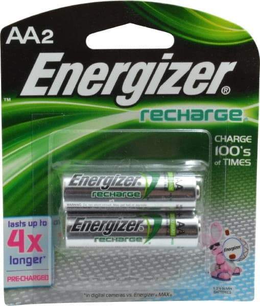 Energizer - Size AA, NiMH, 2 Pack, Standard Battery - 1.2 Volts, Flat Terminal, ANSI Regulated - A1 Tooling