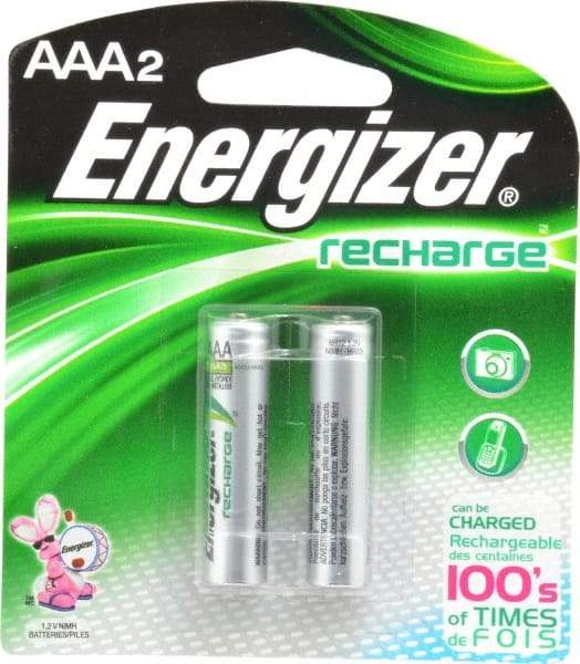 Energizer - Size AAA, NiMH, 2 Pack, Standard Battery - 1.2 Volts, Flat Terminal, ANSI Regulated - A1 Tooling