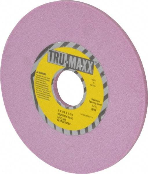 Tru-Maxx - 6" Diam x 1-1/4" Hole x 1/4" Thick, K Hardness, 60 Grit Surface Grinding Wheel - Aluminum Oxide, Type 1, Medium Grade, 5,410 Max RPM, Vitrified Bond, No Recess - A1 Tooling