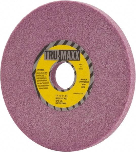 Tru-Maxx - 7" Diam x 1-1/4" Hole x 1/2" Thick, I Hardness, 46 Grit Surface Grinding Wheel - Aluminum Oxide, Type 1, Coarse Grade, 3,600 Max RPM, Vitrified Bond, No Recess - A1 Tooling