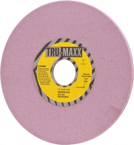 Tru-Maxx - 7" Diam x 1-1/4" Hole x 1/4" Thick, K Hardness, 80 Grit Surface Grinding Wheel - Aluminum Oxide, Type 1, Medium Grade, 3,600 Max RPM, Vitrified Bond, No Recess - A1 Tooling