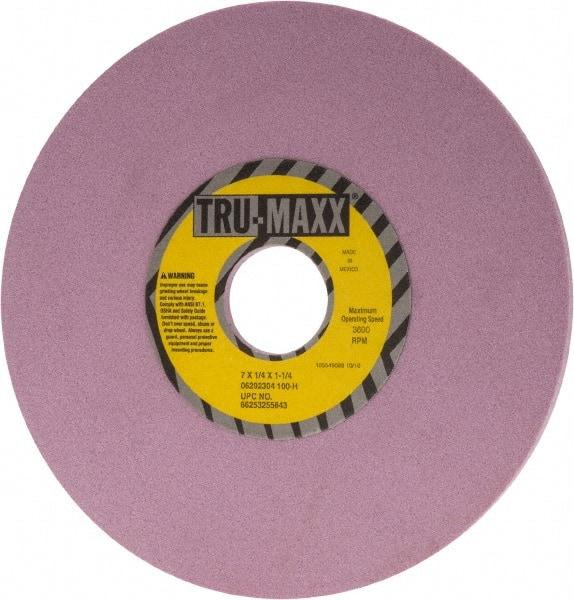 Tru-Maxx - 7" Diam x 1-1/4" Hole x 1/4" Thick, H Hardness, 100 Grit Surface Grinding Wheel - Aluminum Oxide, Type 1, Fine Grade, 3,600 Max RPM, Vitrified Bond, No Recess - A1 Tooling