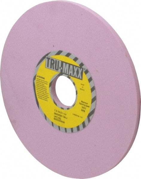 Tru-Maxx - 7" Diam x 1-1/4" Hole x 1/4" Thick, J Hardness, 100 Grit Surface Grinding Wheel - Aluminum Oxide, Type 1, Fine Grade, 3,600 Max RPM, Vitrified Bond, No Recess - A1 Tooling