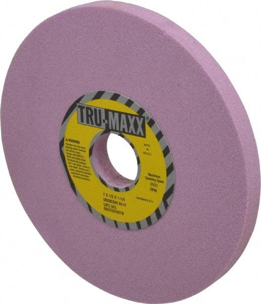 Tru-Maxx - 7" Diam x 1-1/4" Hole x 1/2" Thick, H Hardness, 80 Grit Surface Grinding Wheel - Aluminum Oxide, Type 1, Medium Grade, 3,600 Max RPM, Vitrified Bond, No Recess - A1 Tooling