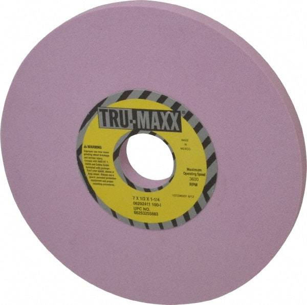 Tru-Maxx - 7" Diam x 1-1/4" Hole x 1/2" Thick, I Hardness, 100 Grit Surface Grinding Wheel - Aluminum Oxide, Type 1, Fine Grade, 3,600 Max RPM, Vitrified Bond, No Recess - A1 Tooling