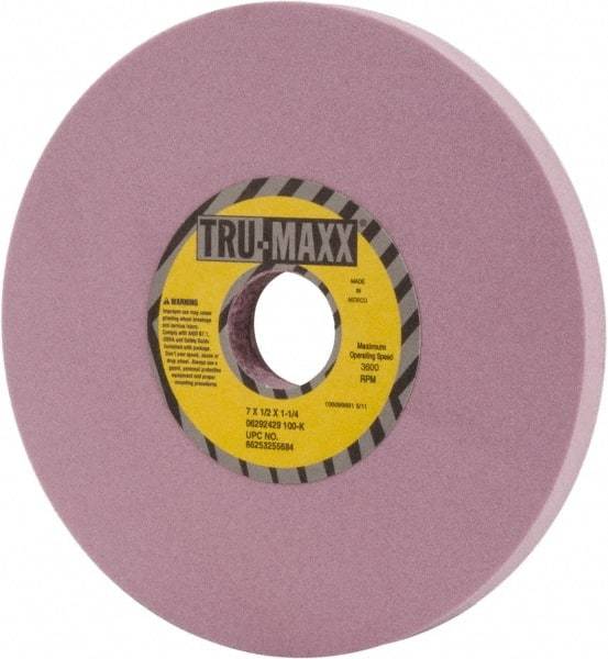 Tru-Maxx - 7" Diam x 1-1/4" Hole x 1/2" Thick, K Hardness, 100 Grit Surface Grinding Wheel - Aluminum Oxide, Type 1, Fine Grade, 3,600 Max RPM, Vitrified Bond, No Recess - A1 Tooling