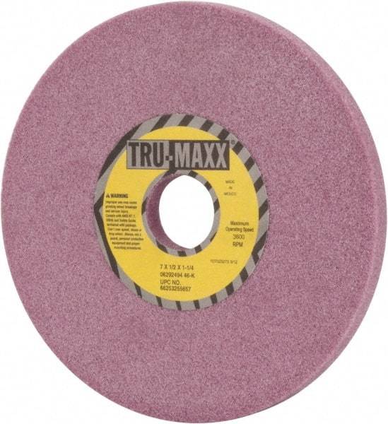 Tru-Maxx - 7" Diam x 1-1/4" Hole x 1/2" Thick, K Hardness, 46 Grit Surface Grinding Wheel - Aluminum Oxide, Type 1, Coarse Grade, 3,600 Max RPM, Vitrified Bond, No Recess - A1 Tooling