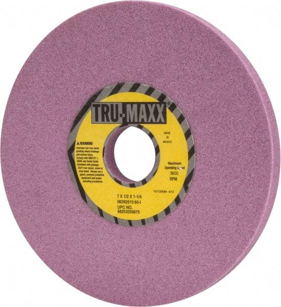 Tru-Maxx - 7" Diam x 1-1/4" Hole x 1/2" Thick, I Hardness, 60 Grit Surface Grinding Wheel - Aluminum Oxide, Type 1, Medium Grade, 3,600 Max RPM, Vitrified Bond, No Recess - A1 Tooling