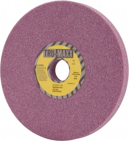 Tru-Maxx - 8" Diam x 1-1/4" Hole x 3/4" Thick, K Hardness, 46 Grit Surface Grinding Wheel - Aluminum Oxide, Type 1, Coarse Grade, 3,600 Max RPM, Vitrified Bond, No Recess - A1 Tooling