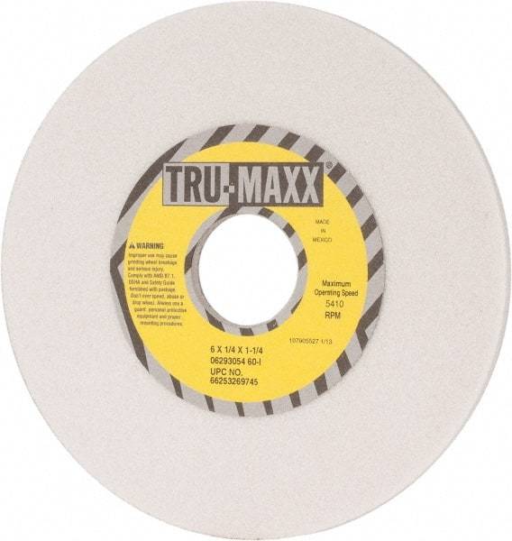 Tru-Maxx - 6" Diam x 1-1/4" Hole x 1/4" Thick, I Hardness, 60 Grit Surface Grinding Wheel - Aluminum Oxide, Type 1, Medium Grade, 5,410 Max RPM, Vitrified Bond, No Recess - A1 Tooling