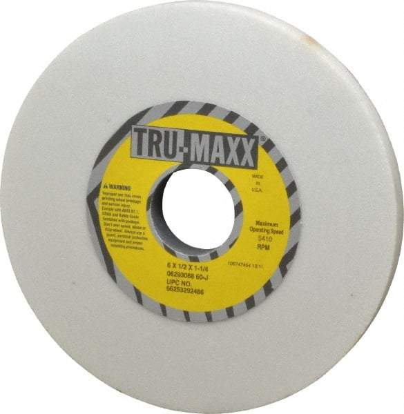 Tru-Maxx - 6" Diam x 1-1/4" Hole x 1/2" Thick, J Hardness, 60 Grit Surface Grinding Wheel - Aluminum Oxide, Type 1, Medium Grade, 5,410 Max RPM, Vitrified Bond, No Recess - A1 Tooling