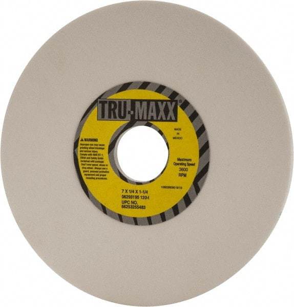 Tru-Maxx - 7" Diam x 1-1/4" Hole x 1/4" Thick, I Hardness, 120 Grit Surface Grinding Wheel - Aluminum Oxide, Type 1, Fine Grade, 3,600 Max RPM, Vitrified Bond, No Recess - A1 Tooling