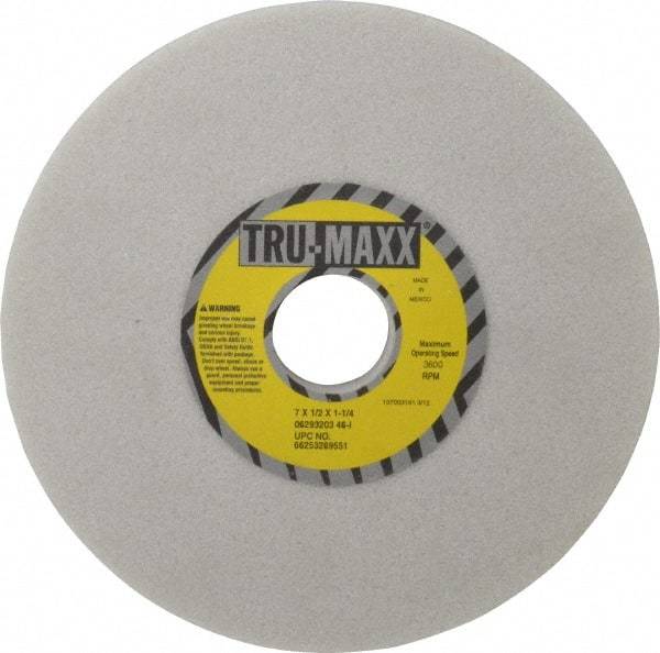 Tru-Maxx - 7" Diam x 1-1/4" Hole x 1/2" Thick, I Hardness, 46 Grit Surface Grinding Wheel - Aluminum Oxide, Type 1, Coarse Grade, 3,600 Max RPM, Vitrified Bond, No Recess - A1 Tooling