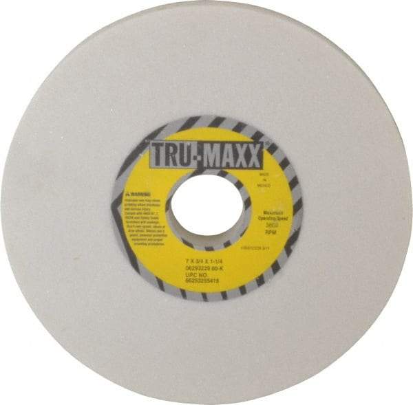 Tru-Maxx - 7" Diam x 1-1/4" Hole x 3/4" Thick, K Hardness, 60 Grit Surface Grinding Wheel - Aluminum Oxide, Type 1, Medium Grade, 3,600 Max RPM, Vitrified Bond, No Recess - A1 Tooling