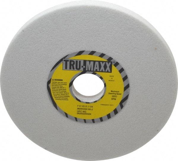 Tru-Maxx - 7" Diam x 1-1/4" Hole x 1/2" Thick, J Hardness, 60 Grit Surface Grinding Wheel - Aluminum Oxide, Type 1, Medium Grade, 3,600 Max RPM, Vitrified Bond, No Recess - A1 Tooling