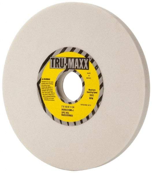 Tru-Maxx - 7" Diam x 1-1/4" Hole x 1/2" Thick, J Hardness, 80 Grit Surface Grinding Wheel - Aluminum Oxide, Type 1, Medium Grade, 3,600 Max RPM, Vitrified Bond, No Recess - A1 Tooling