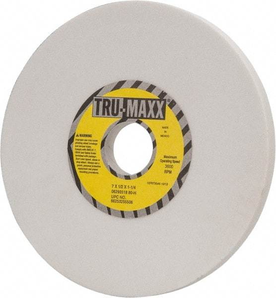 Tru-Maxx - 7" Diam x 1-1/4" Hole x 1/2" Thick, H Hardness, 80 Grit Surface Grinding Wheel - Aluminum Oxide, Type 1, Medium Grade, 3,600 Max RPM, Vitrified Bond, No Recess - A1 Tooling