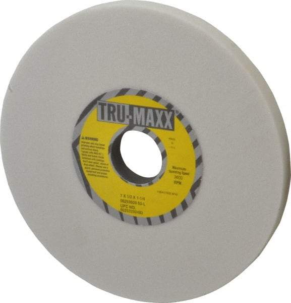 Tru-Maxx - 7" Diam x 1-1/4" Hole x 1/2" Thick, L Hardness, 60 Grit Surface Grinding Wheel - Aluminum Oxide, Type 1, Medium Grade, 3,600 Max RPM, Vitrified Bond, No Recess - A1 Tooling