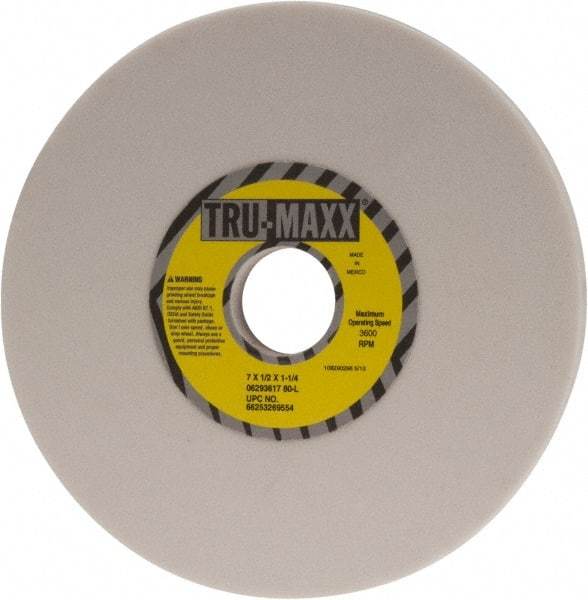 Tru-Maxx - 7" Diam x 1-1/4" Hole x 1/2" Thick, L Hardness, 80 Grit Surface Grinding Wheel - Aluminum Oxide, Type 1, Medium Grade, 3,600 Max RPM, Vitrified Bond, No Recess - A1 Tooling