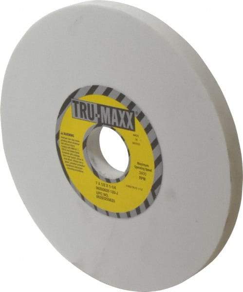 Tru-Maxx - 7" Diam x 1-1/4" Hole x 1/2" Thick, J Hardness, 120 Grit Surface Grinding Wheel - Aluminum Oxide, Type 1, Fine Grade, 3,600 Max RPM, Vitrified Bond, No Recess - A1 Tooling