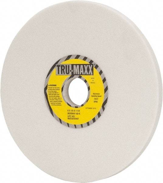 Tru-Maxx - 8" Diam x 1-1/4" Hole x 1/2" Thick, K Hardness, 60 Grit Surface Grinding Wheel - Aluminum Oxide, Type 1, Medium Grade, 3,600 Max RPM, Vitrified Bond, No Recess - A1 Tooling