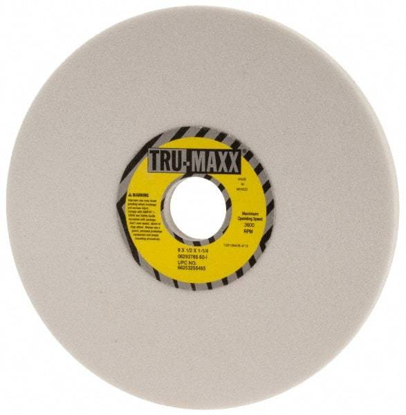 Tru-Maxx - 8" Diam x 1-1/4" Hole x 1/2" Thick, I Hardness, 60 Grit Surface Grinding Wheel - Aluminum Oxide, Type 1, Medium Grade, 3,600 Max RPM, Vitrified Bond, No Recess - A1 Tooling