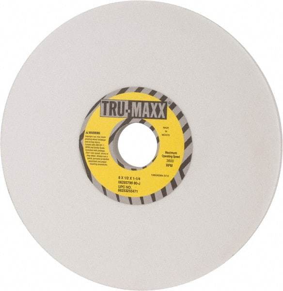 Tru-Maxx - 8" Diam x 1-1/4" Hole x 1/2" Thick, J Hardness, 80 Grit Surface Grinding Wheel - Aluminum Oxide, Type 1, Medium Grade, 3,600 Max RPM, Vitrified Bond, No Recess - A1 Tooling