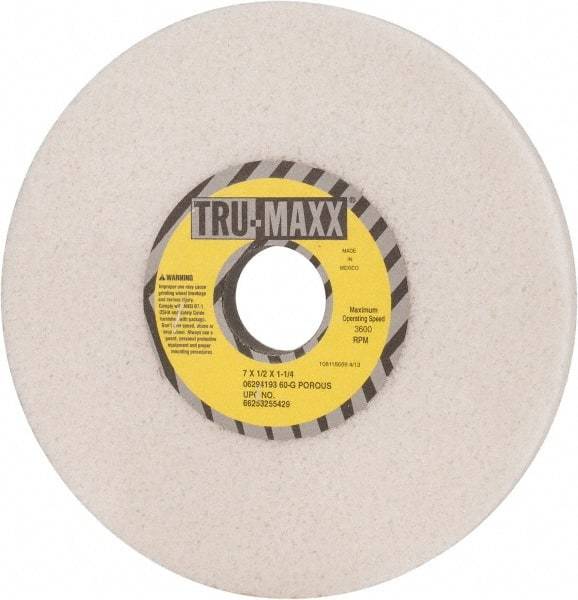 Tru-Maxx - 7" Diam x 1-1/4" Hole x 1/2" Thick, G Hardness, 60 Grit Surface Grinding Wheel - Aluminum Oxide, Type 1, Medium Grade, 3,600 Max RPM, Vitrified Bond, No Recess - A1 Tooling