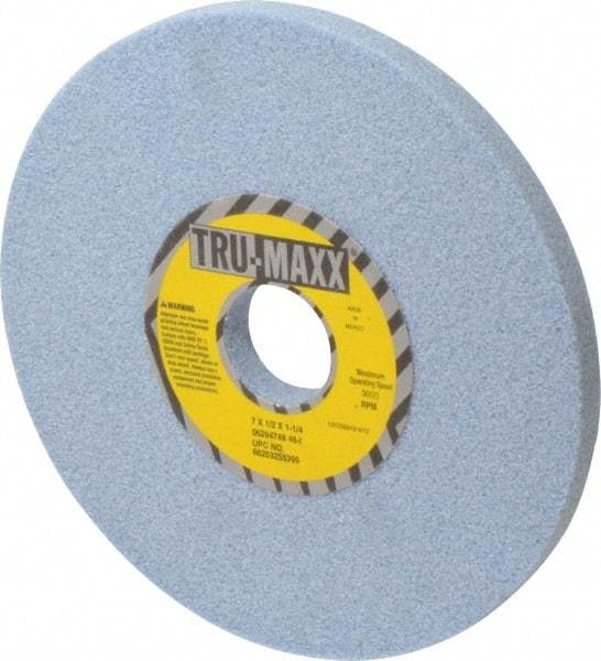 Tru-Maxx - 7" Diam x 1-1/4" Hole x 1/2" Thick, I Hardness, 46 Grit Surface Grinding Wheel - Ceramic, Type 1, Coarse Grade, 3,600 Max RPM, Vitrified Bond, No Recess - A1 Tooling