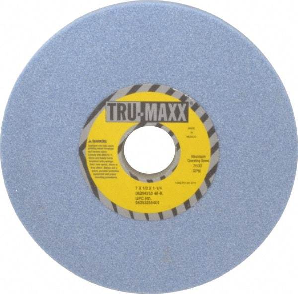 Tru-Maxx - 7" Diam x 1-1/4" Hole x 1/2" Thick, K Hardness, 46 Grit Surface Grinding Wheel - Ceramic, Type 1, Coarse Grade, 3,600 Max RPM, Vitrified Bond, No Recess - A1 Tooling