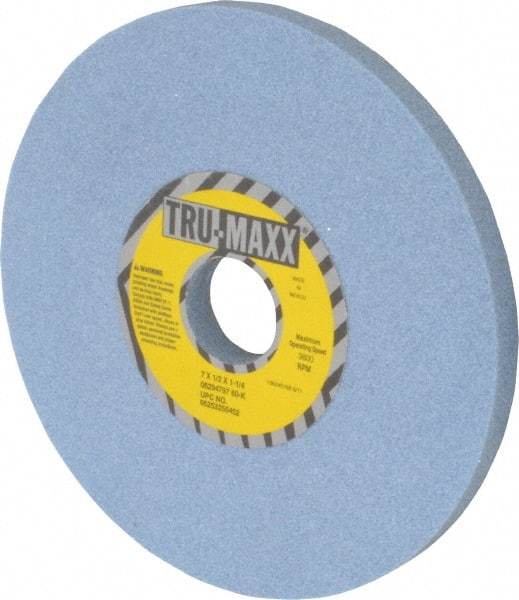 Tru-Maxx - 7" Diam x 1-1/4" Hole x 1/2" Thick, K Hardness, 60 Grit Surface Grinding Wheel - Ceramic, Type 1, Medium Grade, 3,600 Max RPM, Vitrified Bond, No Recess - A1 Tooling