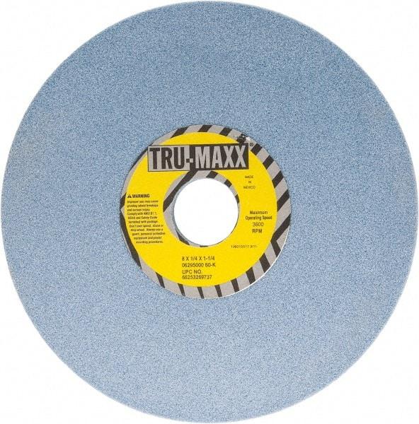 Tru-Maxx - 8" Diam x 1-1/4" Hole x 1/4" Thick, K Hardness, 60 Grit Surface Grinding Wheel - Ceramic, Type 1, Medium Grade, 3,600 Max RPM, Vitrified Bond, No Recess - A1 Tooling