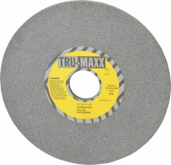 Tru-Maxx - 7" Diam x 1-1/4" Hole x 1/4" Thick, K Hardness, 60 Grit Surface Grinding Wheel - Aluminum Oxide, Type 1, Medium Grade, 3,600 Max RPM, Vitrified Bond, No Recess - A1 Tooling