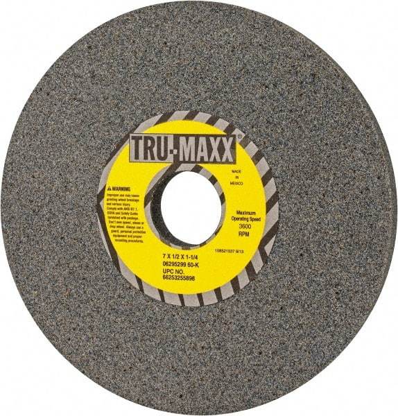 Tru-Maxx - 7" Diam x 1-1/4" Hole x 1/2" Thick, K Hardness, 60 Grit Surface Grinding Wheel - Aluminum Oxide, Type 1, Medium Grade, 3,600 Max RPM, Vitrified Bond, No Recess - A1 Tooling