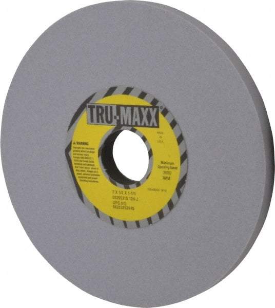 Tru-Maxx - 7" Diam x 1-1/4" Hole x 1/2" Thick, L Hardness, 120 Grit Surface Grinding Wheel - Aluminum Oxide, Type 1, Fine Grade, 3,600 Max RPM, Vitrified Bond, No Recess - A1 Tooling