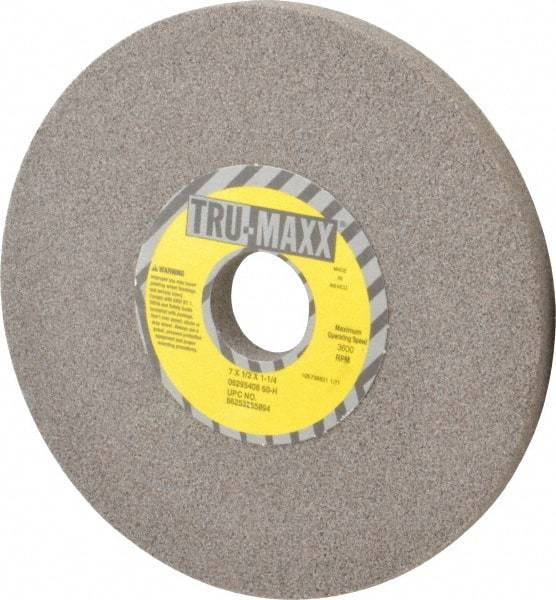 Tru-Maxx - 7" Diam x 1-1/4" Hole x 1/2" Thick, H Hardness, 60 Grit Surface Grinding Wheel - Aluminum Oxide, Type 1, Medium Grade, 3,600 Max RPM, Vitrified Bond, No Recess - A1 Tooling