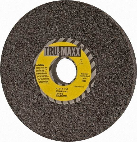 Tru-Maxx - 7" Diam x 1-1/4" Hole x 3/4" Thick, I Hardness, 46 Grit Surface Grinding Wheel - Aluminum Oxide, Type 1, Coarse Grade, 3,600 Max RPM, Vitrified Bond, No Recess - A1 Tooling