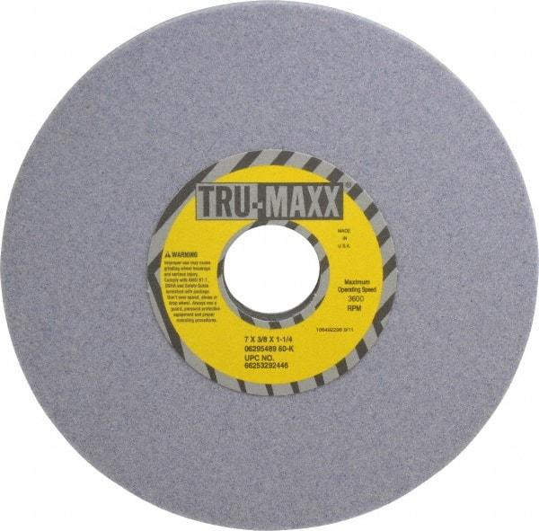 Tru-Maxx - 7" Diam x 1-1/4" Hole x 3/8" Thick, K Hardness, 60 Grit Surface Grinding Wheel - Aluminum Oxide, Type 1, Medium Grade, 3,600 Max RPM, Vitrified Bond, No Recess - A1 Tooling